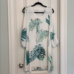 S/M White and Green Palm Leaf Dress